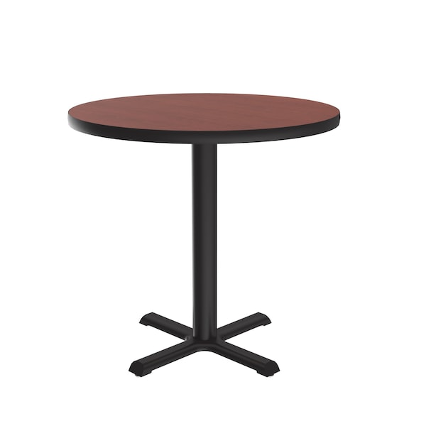 Round Cafe Bistro and Breakroom Pedestal Table, High Pressure Laminate Top, Cherry